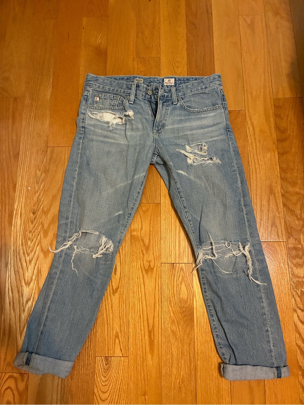 AG Adriano Goldschmied Light Blue Distressed Boyfriend Jeans Piper Crop